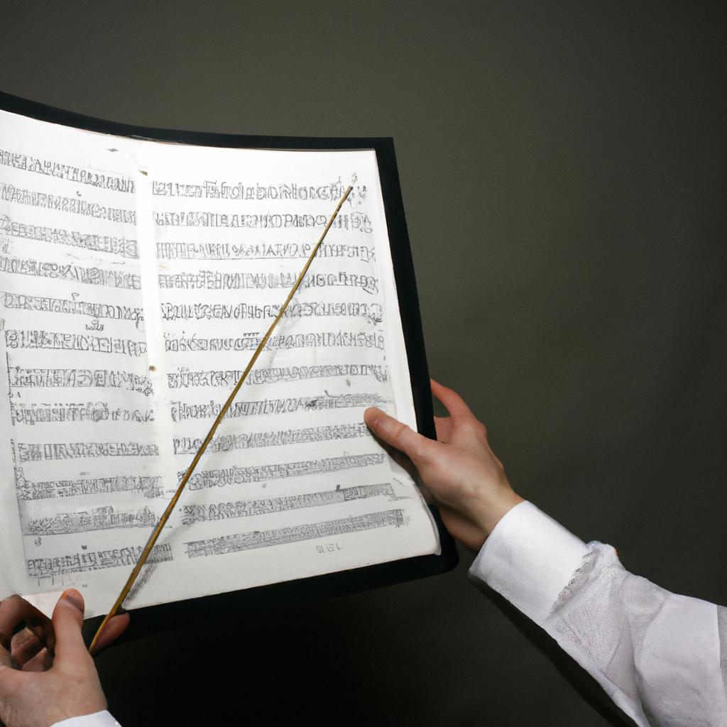 Conductor holding a musical score
