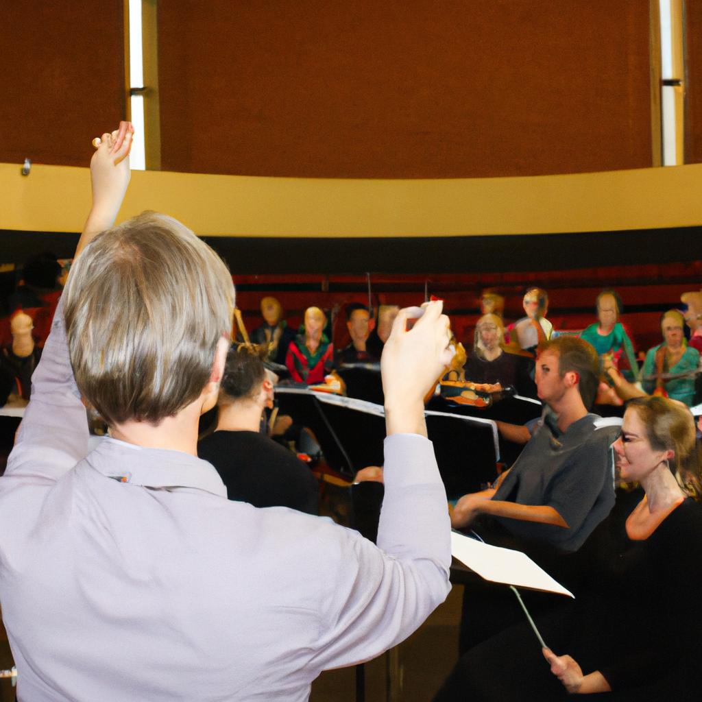 Conductor leading a choir rehearsal